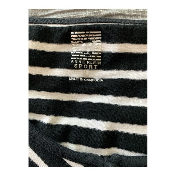 Anne Klein Sport tunic top, cotton, L, black and white stripe, assymetrical. - Picture 3 of 6